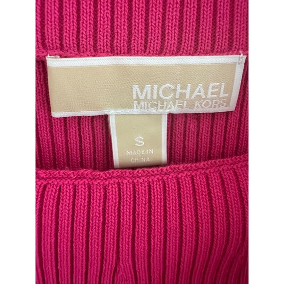 Michael Kors Ribbed Off the Shoulder Top Electric Pink Size S Knit Sweater - Picture 7 of 9
